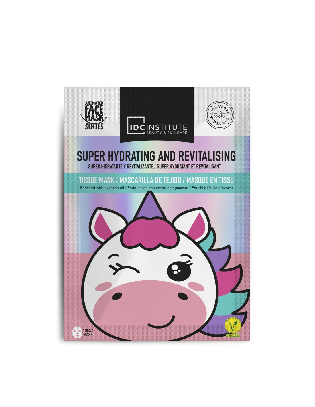 IDC Institute Vegan Cute Animals Unicorn Face Super Hydrating & Revitalising Face Mask 25gr