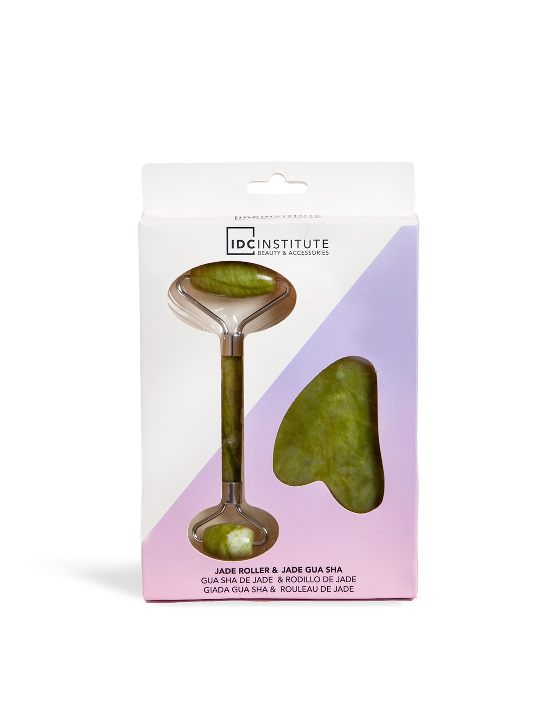 IDC Institute Jade Facial Set Roller & Stone Derma Roller Green