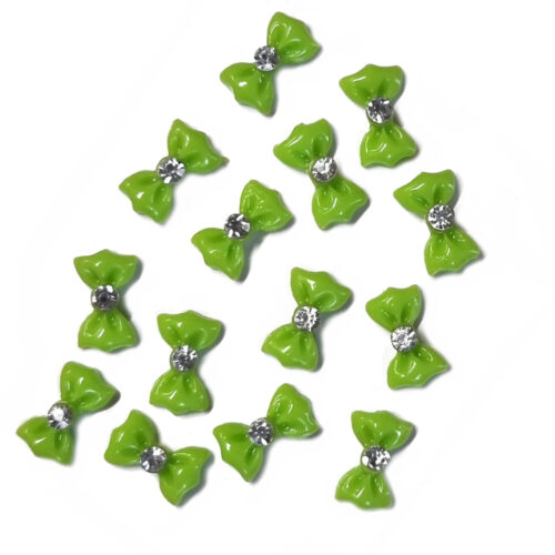 Διακοσμητικά Φιογκάκια Νυχιών Λαχανί Με Στρας Σετ 5τεμ.