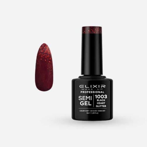 Elixir Ημιμόνιμο Βερνίκι Νυχιών #1003 Black Heart Glitter 8ml