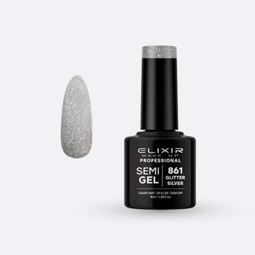 Elixir Ημιμόνιμο Βερνίκι Νυχιών #861 Glitter Silver 8ml