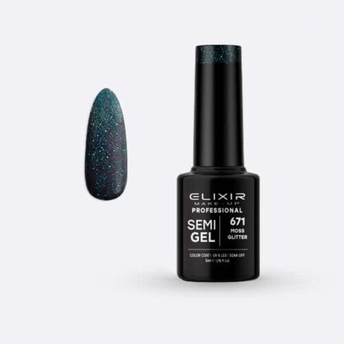 Elixir Ημιμόνιμο Βερνίκι Νυχιών #671 Moss Glitter 5ml