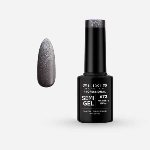Elixir Ημιμόνιμο Βερνίκι Νυχιών #672 Graphite Metal 5ml