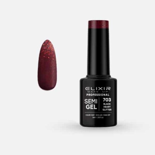 Elixir Ημιμόνιμο Βερνίκι Νυχιών #703 Black Heart Glitter 5ml