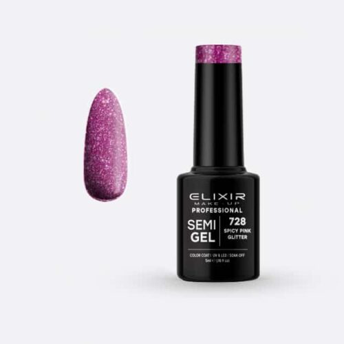 Elixir Ημιμόνιμο Βερνίκι Νυχιών #728 Spicy Pink Glitter 5ml